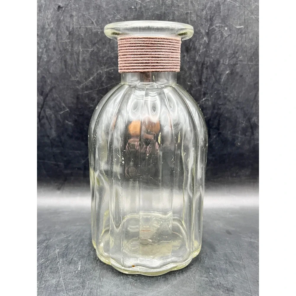Pier 1 Imports Clear Ribbed Glass Apothecary Bottle Jute Wrapped Wood Beads 5.5